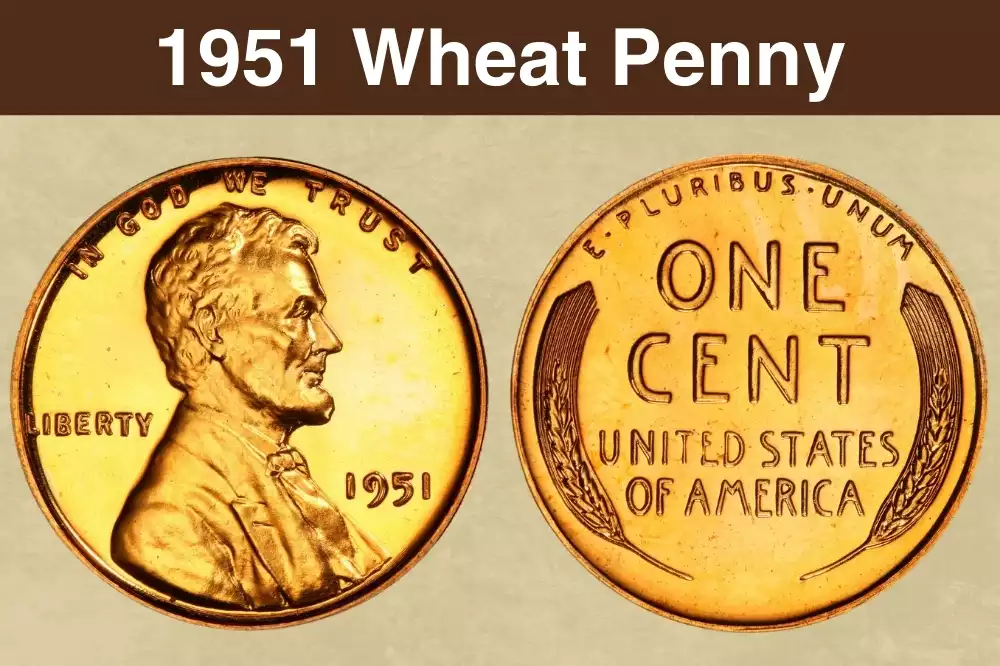 1951 Lincoln wheat penny obverse and reverse showing Lincoln portrait and wheat ears